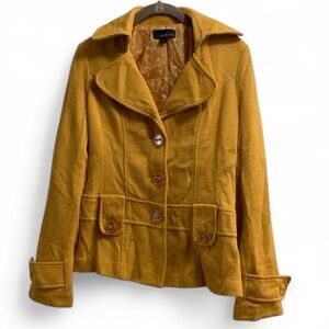 TwentyOne Pea Coat Jacket Clear Yellow Buttons Mustard Yellow Size Medium